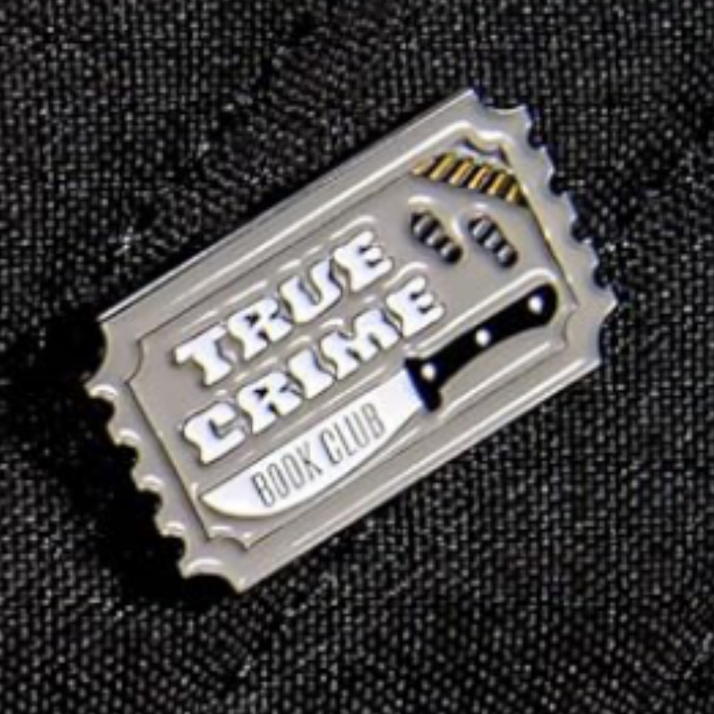 NEW Enamel Pin “True Crime Book Club” Knife Literature Reading Mystery Gray